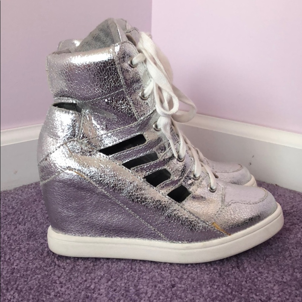 Metallic Silver Hidden Wedge Sneakers